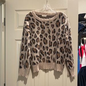 Cheetah print distressed sweater